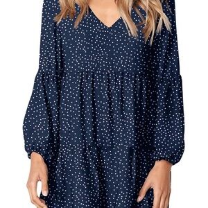 Navy Polka Dot Long Sleeve Dress